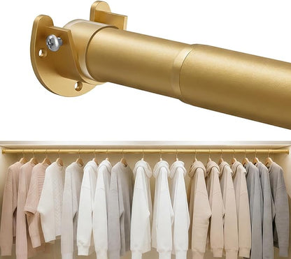 Heavy Duty Closet Rod, 17-39 IN Closet Rods for Hanging Clothes, Gold | Stepless Adjustable, Supports up to 66 lbs, Multiple Size Options, Easy Installation, Multi Purpose , Wall-Mounted