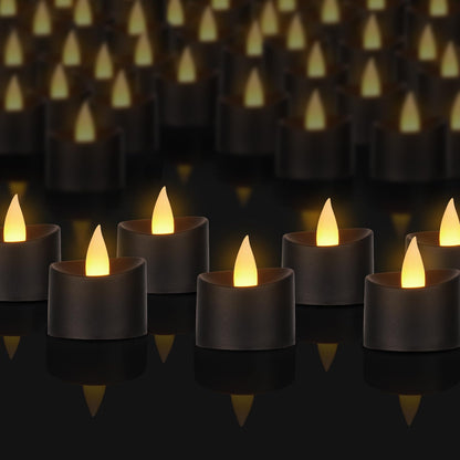 Haown Black Flameless LED Tea Lights - 50 Pack Heavy-Duty LED Tea Lights for Large Memorials, Weddings, Events & Commercial Use (Black Base, 50 Pack)