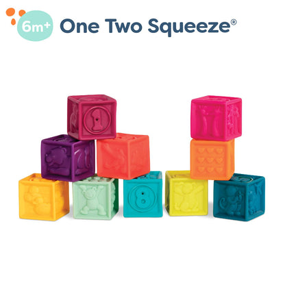 B. toys – Baby Blocks – Stacking & Building Toys for Babies – 10 Soft Blocks with Numbers, Shapes, Animals – Educational & Developmental – 6+ Months – One Two Squeeze