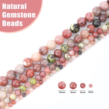 CMBYN Natural Stone Beads Round Genuine Real Stone Beading Strand Loose Gemstones DIY Smooth Bead for Bracelet Necklace Earrings Jewelry Making (Red Plum Blossom Stone, 10mm 36 Pieces)