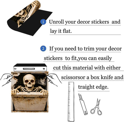 Halloween Skeleton Dishwasher Cover Magnet, 23.03 x 25.59 in Dishwasher Magnetic Cover, Dishwasher Decorative Magnet, Dishwasher Magnet Cover for Kitchen Decor