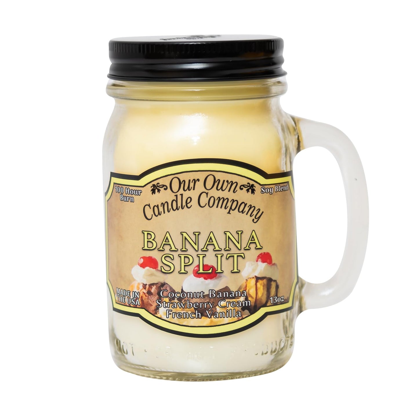 Our Own Candle Company, Banana Split Scented Mason Jar Candle, 100 Hour Burn Time, 13 Ounces