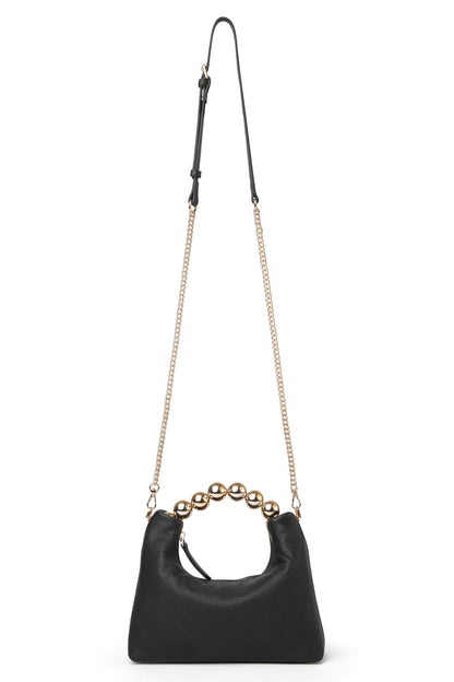 DORIS&JACKY Small Top Handle Clutch Purse for Women, Designer Leather Evening Crossbody Bag with Metal Ball Tote Handle And Leather Chain Strap (Black)