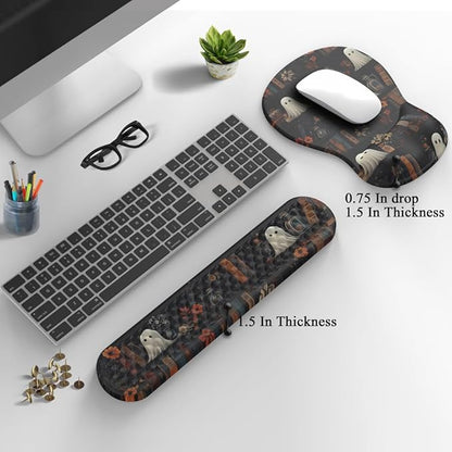 Ghost Book Mousepad with Wrist Rest Halloween Computer Keyboard Mouse Pad Black Cute, Mouse Pad with Wrist Rest for Computer Keyboard, 2 In1 Mousepad with Wrist Support Easy Typing&Relieve Wrist Pai