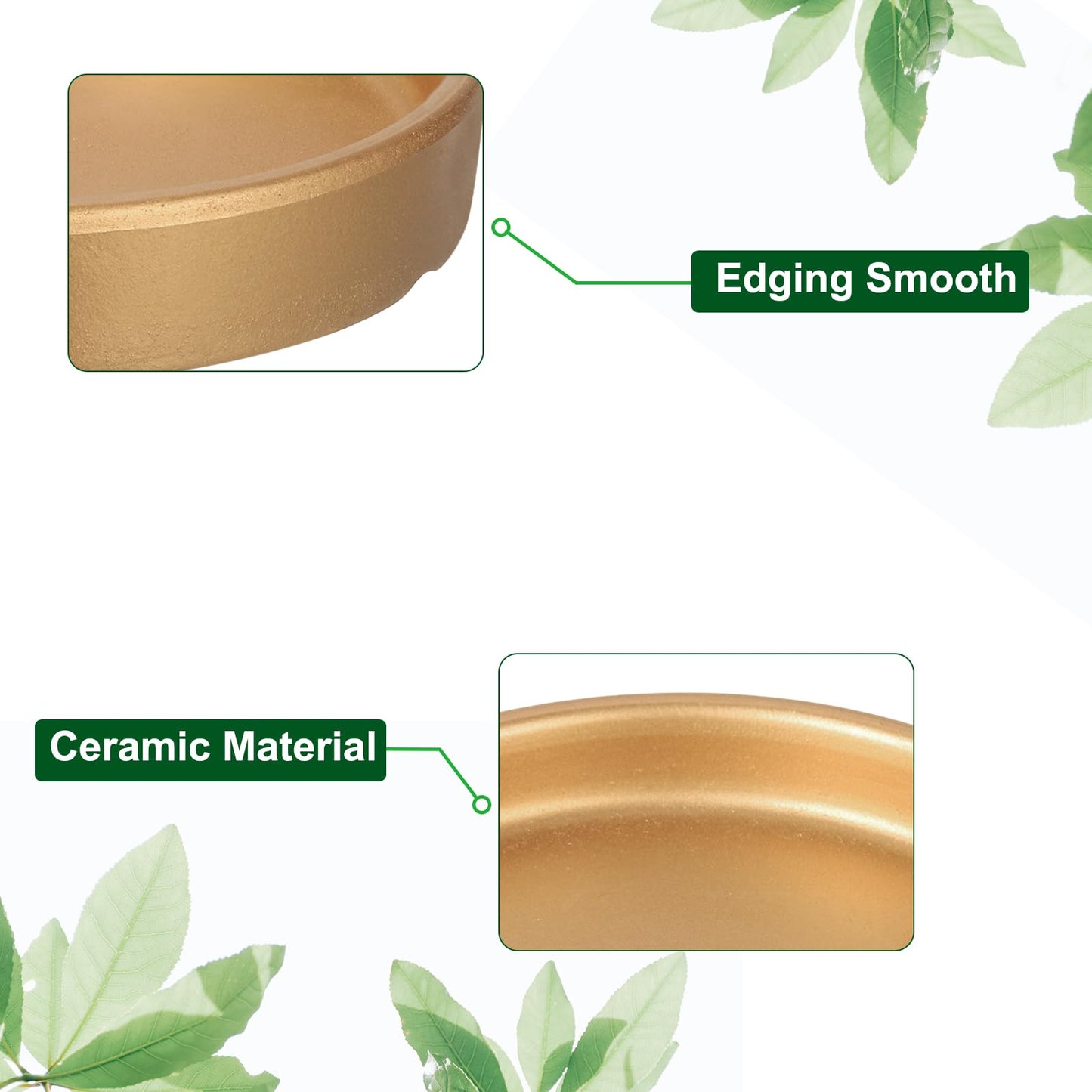 M METERXITY 3 Pack Planter Saucers - Ceramic Plant Tray Flower Pot Drip Trays Round Apply to Outdoor/Garden (4/5/6inch, Gold)