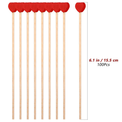 Cabilock 100 Pcs Wooden Coffee Stirrers 6.1 Inch Red Heart Stirring Sticks Creative Coffee Stir Sticks Disposable Stir Sticks Drink Stirrers for Coffee Cocktail Valentine's Day
