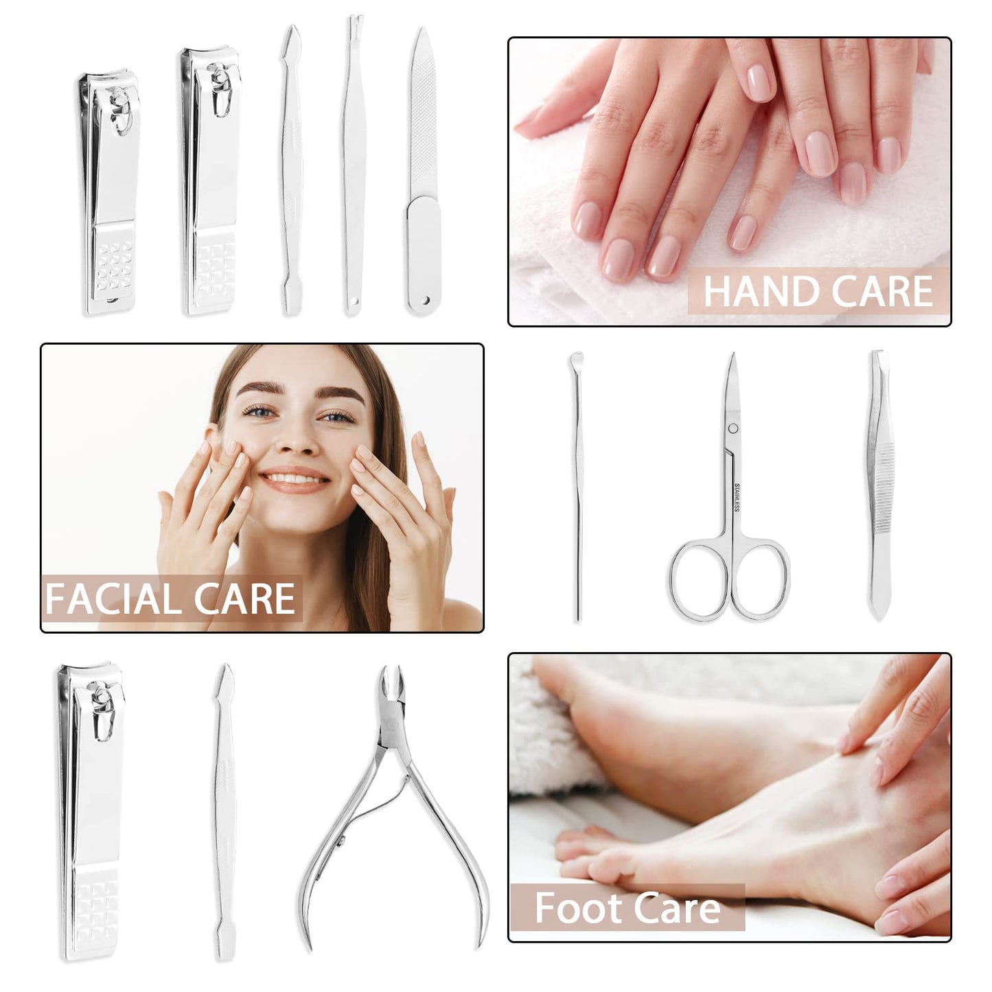 FAMILIFE Manicure Set, Nail Professional Kit Manicure Kits Nail Clipper Sets, 13PCS Stainless Steel Pedicure Sets Mens Grooming Tool, with Brown Leather Travel Case for Men