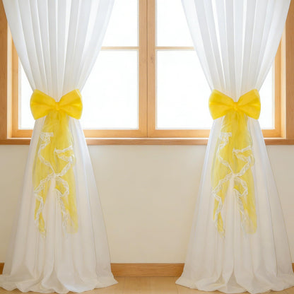Bowknot Curtain Ties 2 Pcs, Boho Handmade Curtain Holdbacks 23.6 Inch Long Decorative Tiebacks for Wedding Party, Bedroom, Dining Room, Balcony (Yellow)