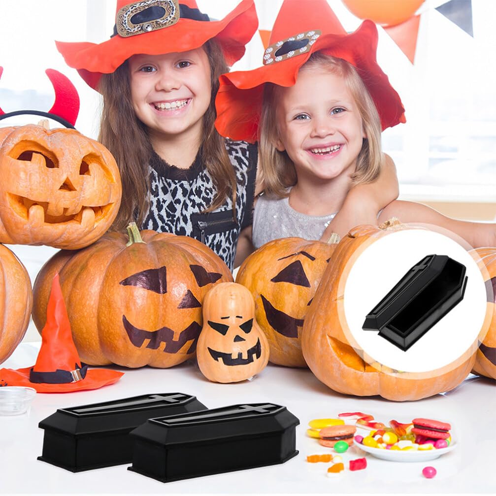 Coffin Model：14Pcs Halloween Treat Boxes with Lid Unique Black Coffin Design for Candy Halloween Party Favors Kids Spooky Decorations