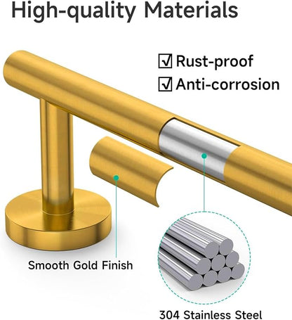 USHOWER Brushed Gold Hand Towel Bar, 9-Inch Towel Racks for Bathroom Wall-Mounted, SUS304 Stainless Steel Towel Rod (Total Length 11-Inch)