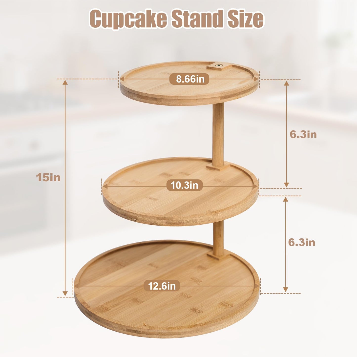 Cupcake Stand, Wood Cake Stand, Cupcake Display Stand, Wedding Cake Stands, Rotatable Bamboo Cupcake Stands for Party, 3 Tier Cupcake Stand, Cup Cake Tower Stand for Birthday Party Decoration