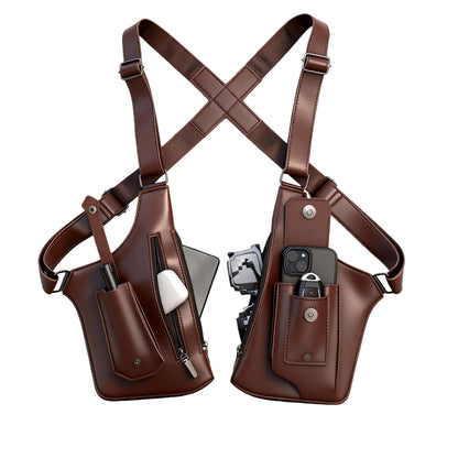 Anti-Theft Shoulder Holster Bag for Men, Double Shoulder Armpit Chest Bag - Premium Leather, Adjustable Straps, Phone Wallet Pocket - Travel, Outdoor - Unisex Underarm Pouch (Brown)