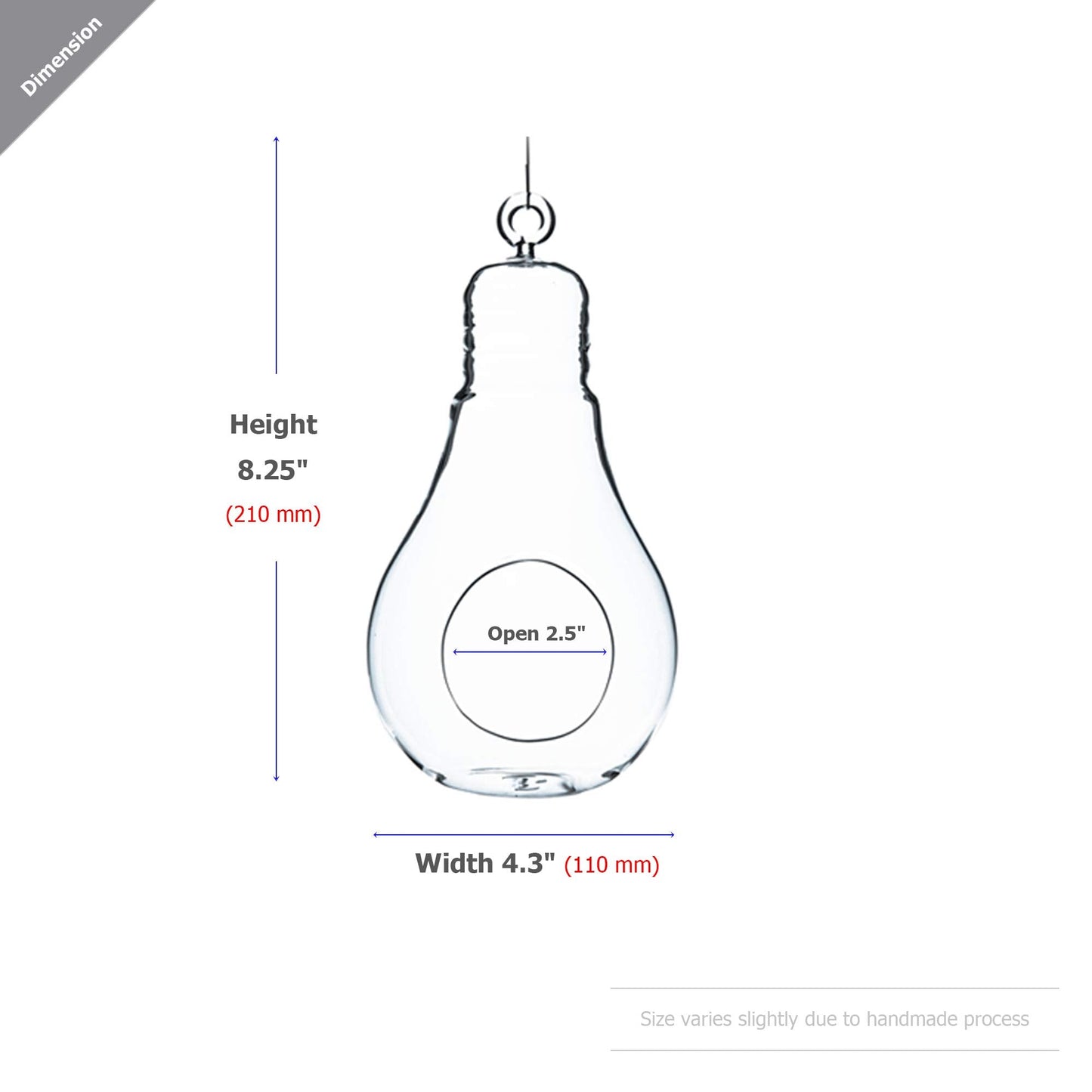 WGV Hanging Glass Plant Terrarium, Width 4.25", Height 8.25", Bulb DIY Air Succulent Planter Clear Tea Light Votive Candle Holder, Wedding Event Office Home Outdoor Decor, 1 Piece