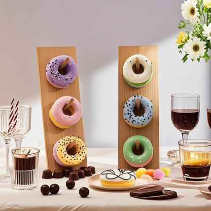 Christmas Gift Bamboo Donut Wall Stand (Pack of 3) - Wooden Doughnut Display Stand for Christmas Party, Birthday, Wedding, Dessert Table Decoration