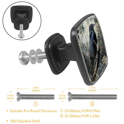 Anna Cowper 4 Pack Kitchen Cabinet Knobs Forest Raven, Black Drawer Knobs Square Knobs for Cabinets and Drawers Single Hole Cabinet Hardware Cupboard Dresser Knobs