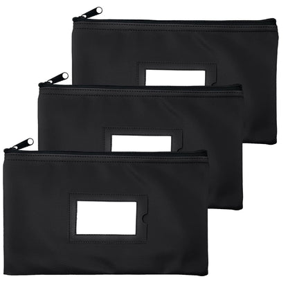 GIDABRAND Money Bank Deposit Bag with zipper | 11x6 inch | Black | Durable Leatherette Money Cash Coin Check Wallet Pouch for Men & Women with Framed ID Window and Blank Card (3)