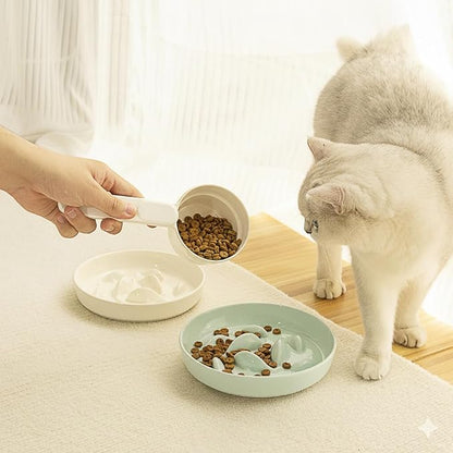 Anti-Bloat Ceramic Slow Feeder Bowl - Fish Pool Design Interactive Puzzle Feeder for Cats & Small Dogs, Food-Safe Porcelain Healthy Eating Dish (Green-Ceramic)
