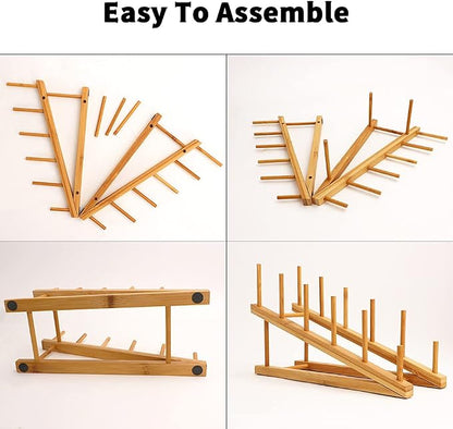 6 Pack Dish Rack Bamboo Drying Rack Wooden Plate Dish Rack Cabinet Organizer Kitchen Pot Lid Stand for Dish, Plate, Cup, Bowl, Cutting Board