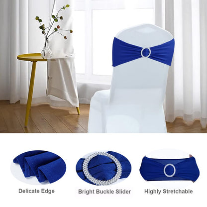 Albassa Chair Sashes Spandex Stretch Chair Bows with Buckle Slider for Wedding Party Decorations (Blue, 25PCS)