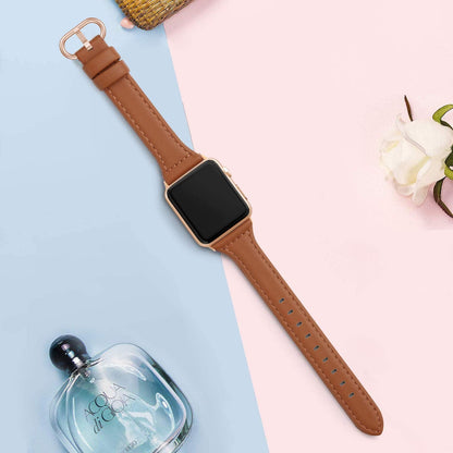 SWEES Slim Leather Band Compatible for Apple Watch 38mm 40mm 41mm 42mm Series 10, Slim Thin Elegant Top Grain Genuine Leather Strap Compatible for iWatch Series 10 9 8 7 6 5 4 3 2 1 SE Women
