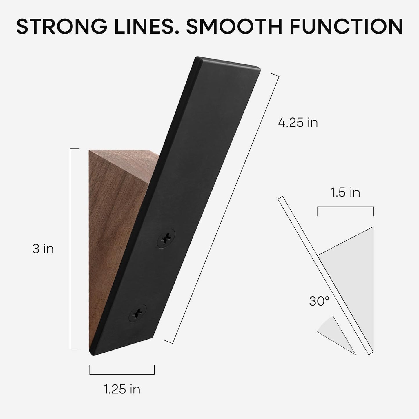Wall Coat Hook Rack - Set of 3 - Black Walnut Wood Black Metal Decorative Hat Hooks for Hanging Coats - Hat Hangers for Wall