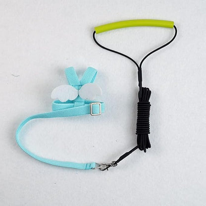 Bird Harness Leash Adjustable Outdoor Training Flying Harness Traction Rope with Cute Wing for Parrots Pigeons Budgerigar Lovebird Cockatiel Mynah (L,Blue)