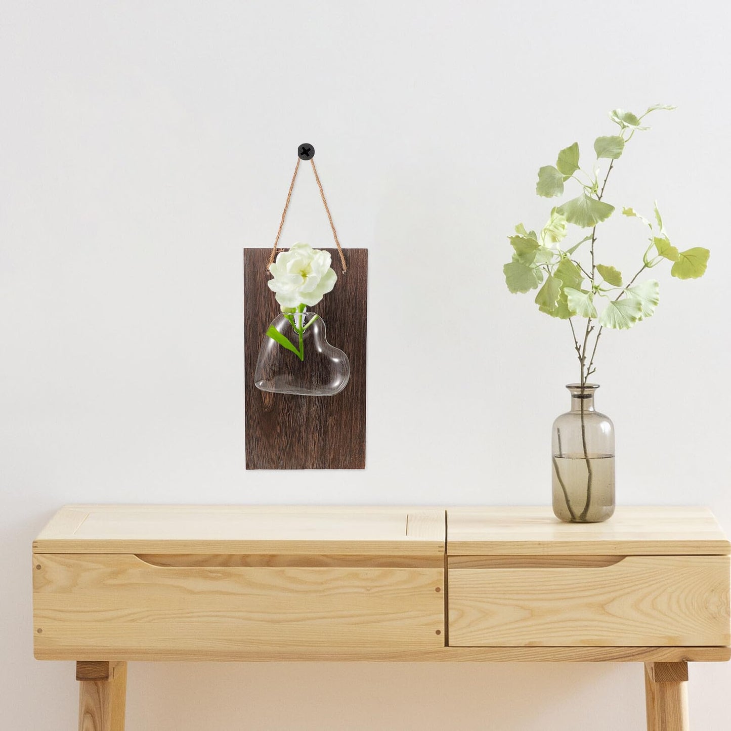 PRETYZOOM Wall Mounted Glass Hydroponic Vase with Wooden Base, Indoor Plant Terrarium Container for Home and Office Décor, Creative Propagation Station for Greenery Display
