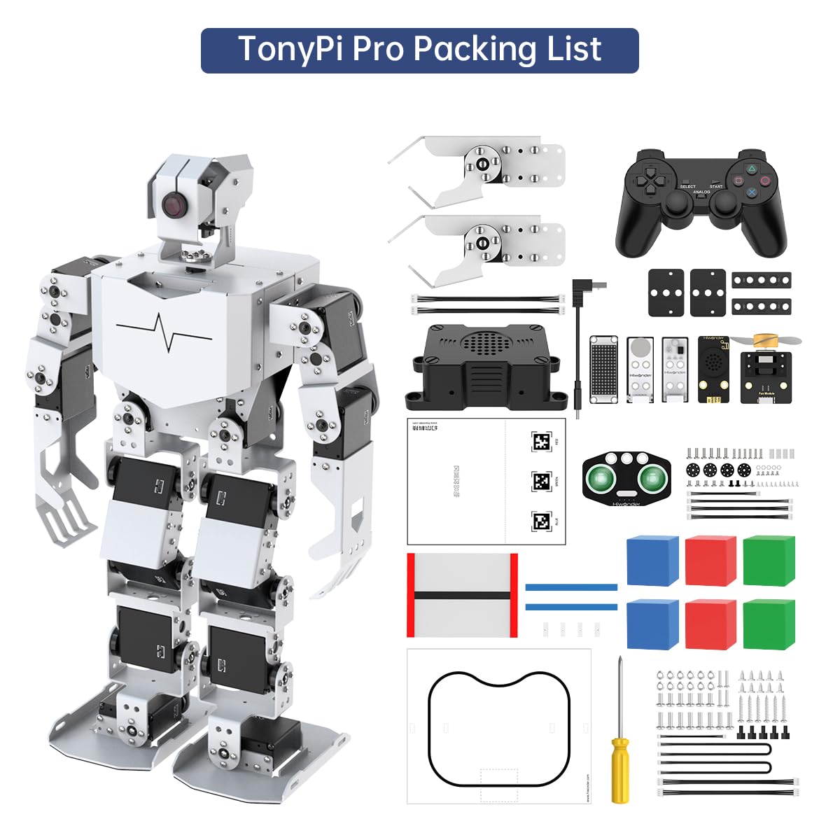 HIWONDER Humanoid Robot with ChatGPT Multimodal AI Models AI Embodied Intelligent Vision Scene Voice Understanding 20DOF Educational Robotic Kit Python Programming, TonyPi Pro & RaspberryPi 5 16GB