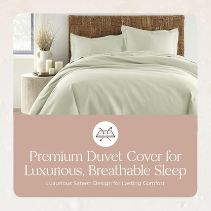 100% Organic Cotton Duvet Cover Queen Size - Naturally Soft Lightweight & Cooling Duvet Cover Set with Decorative Shams - Premium GOTS Certified 300 Thread Count Sateen Weave (Pastel Green, Queen)
