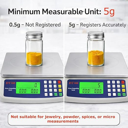Large Digital Kitchen Scale 40kg/88lb Stainless Steel Price Computing Scale Counting Scale Deli Scale with LCD Display for Baking Bread Cooking Meat Prep Parts and Coins Adapter Included