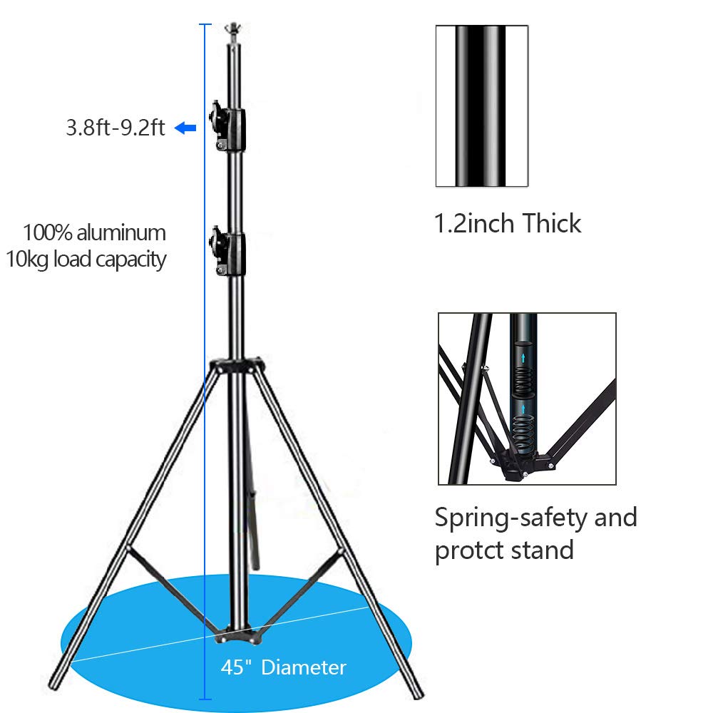 Slow Dolphin Photo Video Studio 10ft (W) x 9.2ft (H) Heavy Duty Adjustable Photography Backdrop Stand Background Support System Kit with Carry Bag, Aluminum, 4 Cross Bars, 2 Support Stands, Clamps