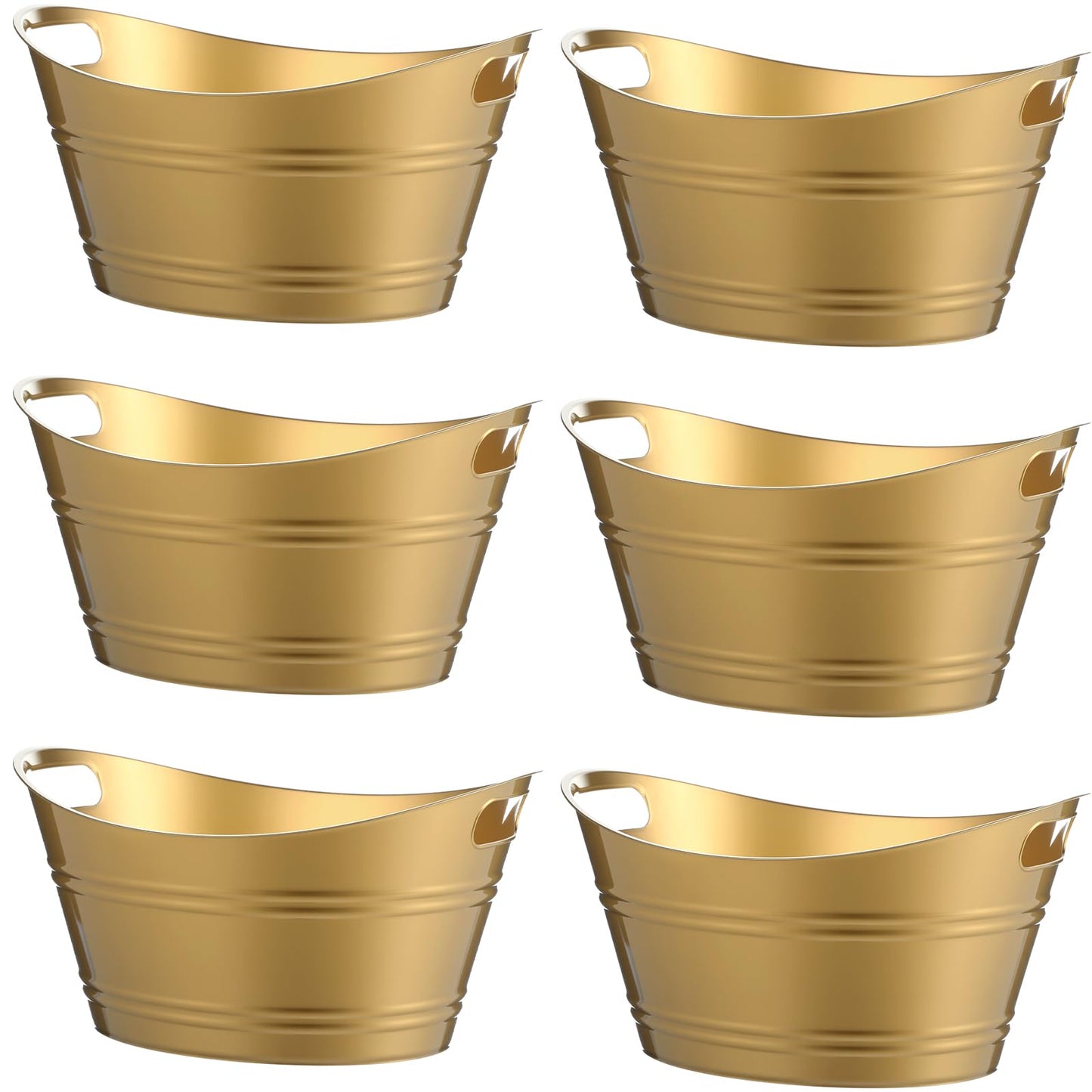Patelai 6 Pcs Ice Buckets Bulk, Plastic Ice Buckets with Handles, Oval Storage Tub, Large Capacity Drink Tub for Party Bar Wine Beer Champagne Beverage Bottle Cooler(4.5 Liter,Gold)
