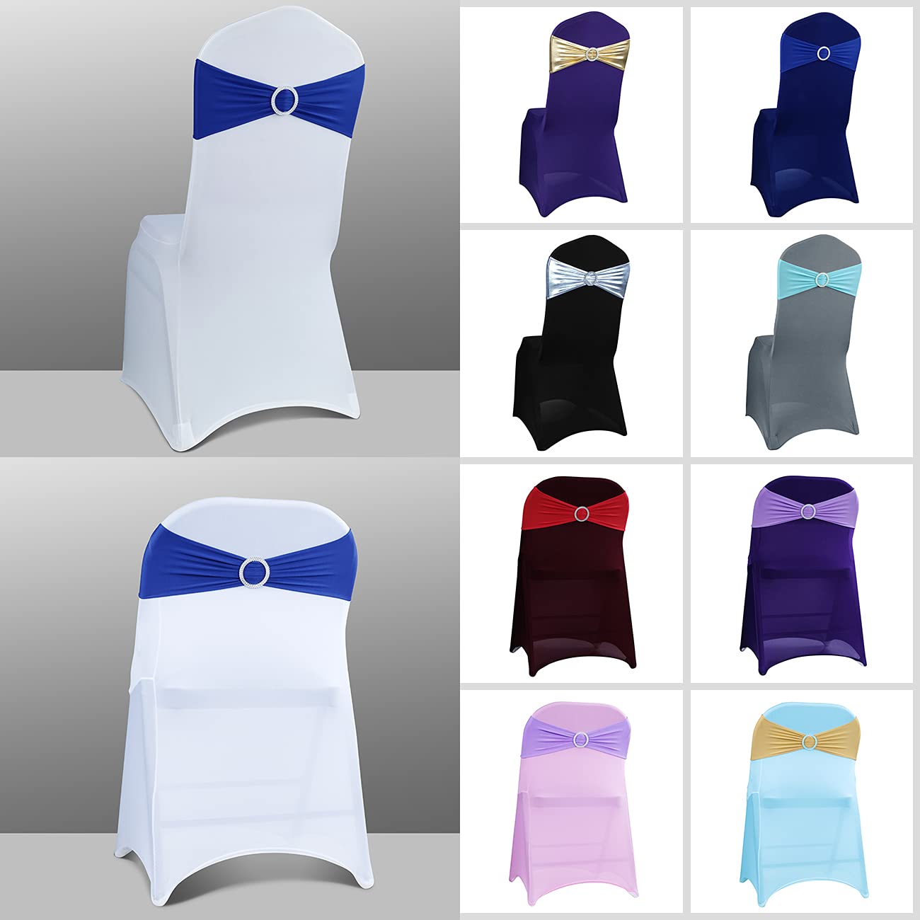 Babenest Spandex Chair Sashes Bows 50PCS Premium Stretch Chair Cover Band with Buckle Slider Universal Elastic Chair Ties for Wedding Party Ceremony Reception Banquet Decoration (Royal Bule)