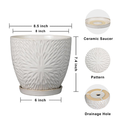 G EPGardening 8 Inch Ceramic Plant Pot with Drainage Hole and Saucer Round Planter Pot for Indoor Outdoor Plants Modern Large Flower Pot White