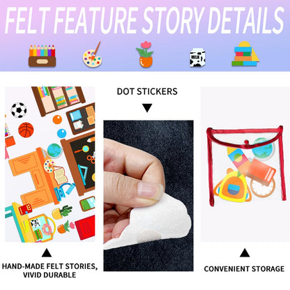 BEUNITONE 48 Pcs School Felt Story Boards Preschool Classroom Large Felt Story Pieces Set Flannel Board Stories for Preschool Activities Felt Story Board for Wall Early Learning Home Classroom Travle