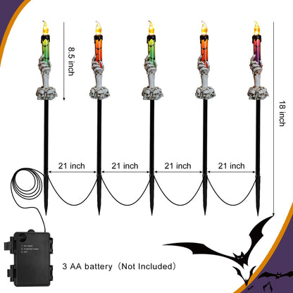 YBB 5 Pack Skeleton Stake Pathway Lights, Ghost Hands Skull Candle Battery Operated Stake Lights for Halloween Outdoor Garden Lawn Yard Landscape Decoration