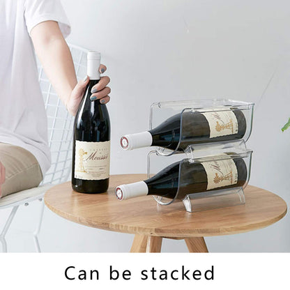 Cheeren 2 Pack Plastic Stackable Water Bottle and Wine Rack Storage Organizer for Kitchen Countertops, Pantry, Fridge, Clear
