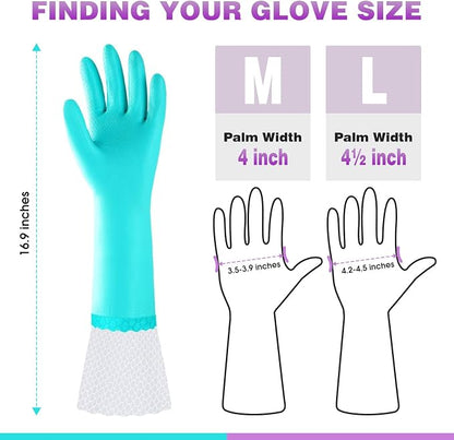 Elgood Reusable Long Dishwashing Cleaning Gloves with Latex Free, Long Cuff,Cotton Lining,Kitchen Gloves 2 Pairs,Purple+Blue Medium