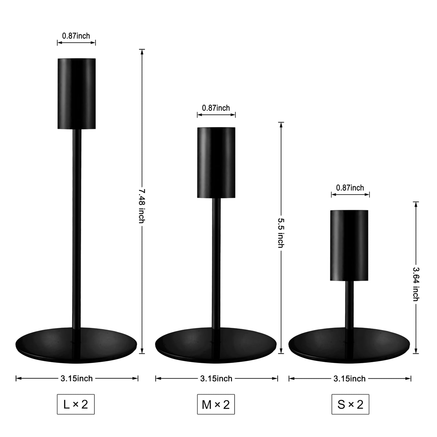 ECHFSM Matte Black Taper Candlestick Holders,Taper Candle Holders Set of 6,Metal Taper Candle Sticks Stand Holders,Modern Decorative Candle Holders for Wedding Certerpieces,Festive, Mantel,Home,Party