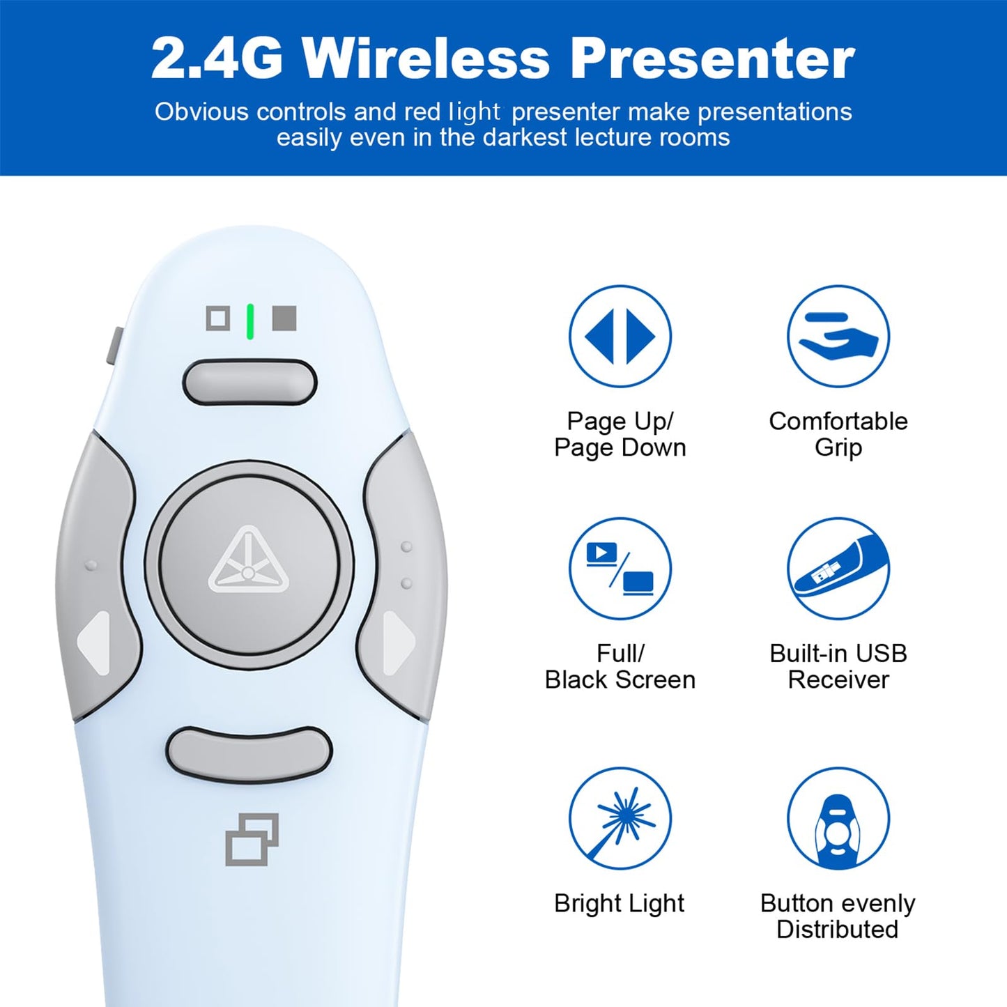 QUI Presenter Clicker USB A&C Bundle | Pen-Shaped Black & Remote-Shaped Blue