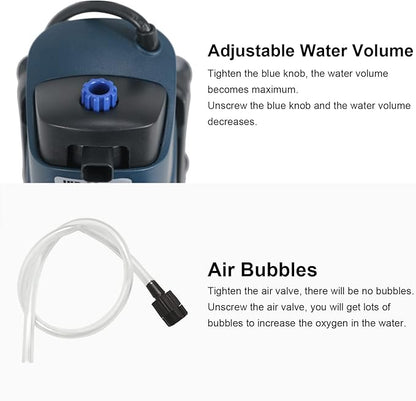 COOSPIDER Fish Tank Filter U-V JUP-02 Submersible Aquarium Filter Green Clean Machine 132gph for 20-60 Gallon Small Fish Tank Internal Pump for Turtle Tank, Air Supply & Oxygen Enhancement