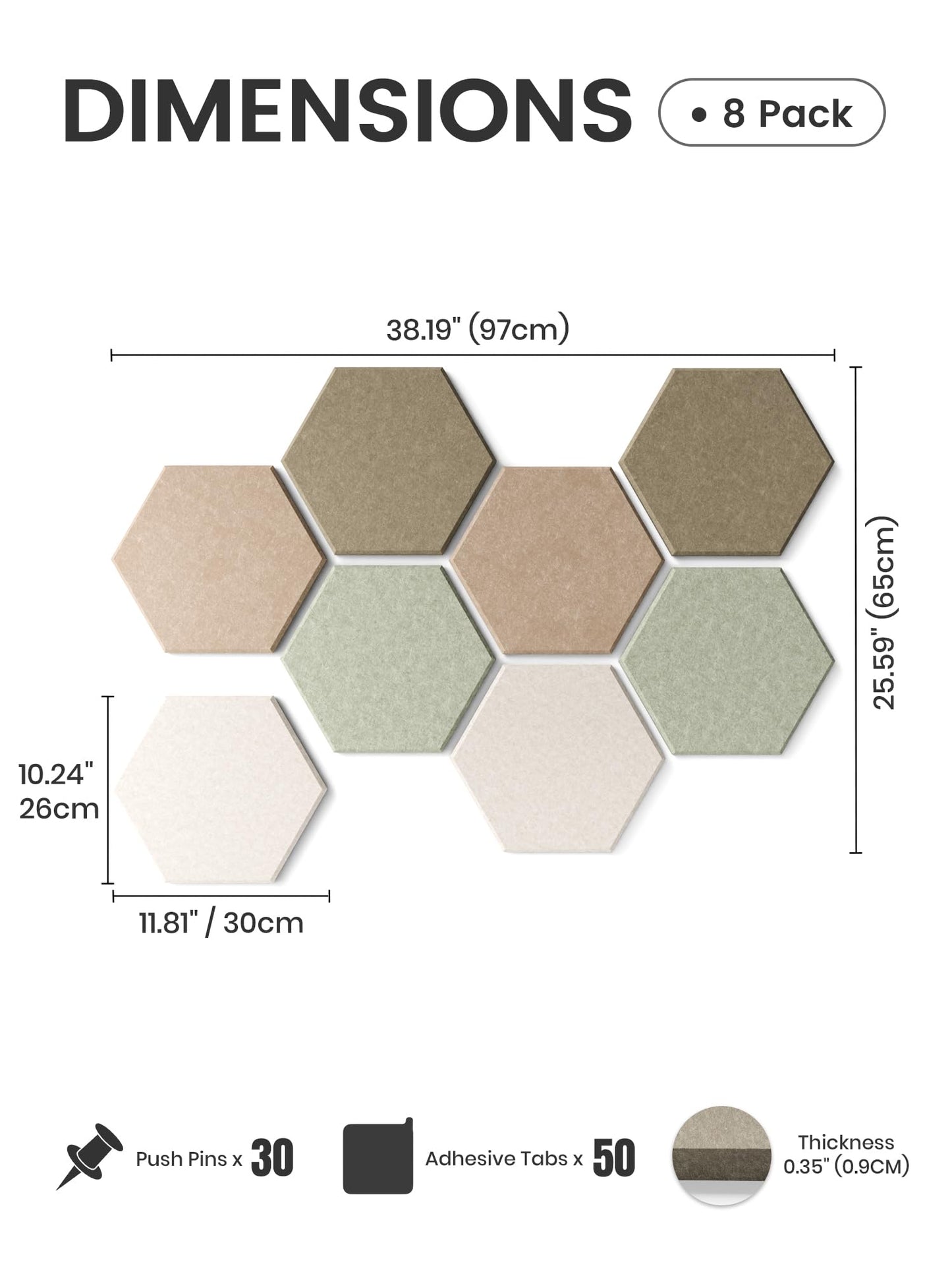 Fluxynara Hexagon Cork Board Alternative for Walls Decor-8-Pack Felt Bulletin Board Tiles,with 30 Pushpins,50 Adhesive Tabs for Office,Classrooms & Home Pin Board Felt Board-Linen Dusk