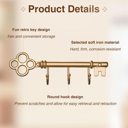 FantasHome Classic Wall Mounted Key Holder Hook Rack, Vintage Key Rack for Entryway (Gold)