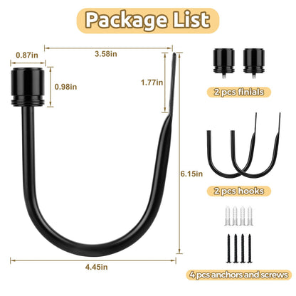 Curtain Holdbacks 2 Pack, HOTOZON Decorative Curtain Tieback with Screws Wall Mounted, Curtain Hooks for Drapes with Simple End Finials, Black (1 Pair/2 Pack), Large