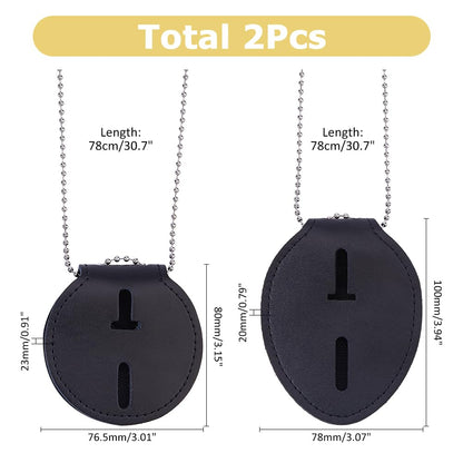 Hobbspring Police Badge Holder Flat Round and Oval Security Badge Holder Leather Universal Badge Holders with Belt Clip and Iron Chain Leather for Law Enforcement Officer