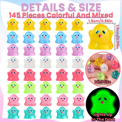 Vellibring 145pcs Halloween Luminous Mini Resin Ghost Figurines Glow in The Dark Cute Miniature Ghost Statue Micro Landscape Accessories for Halloween Party Favors Dollhouse Decorations