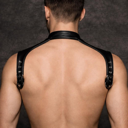Men's PU Leather Gothic Punk Chest Harness Belt, Adjustable Body Strap with Metal O-Ring, Festival Rave Clubwear Costume Top for Cosplay Halloween Party Nightclub Wear Black
