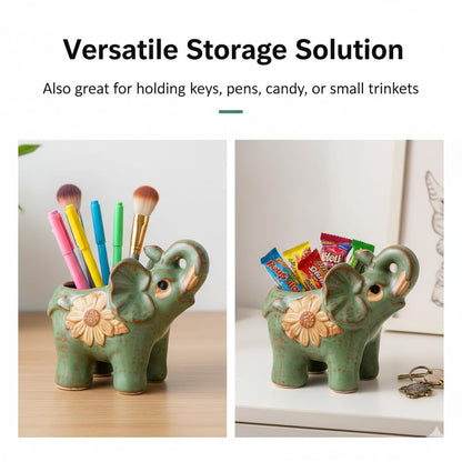 Hemoton Small Succulent Planter Pot with Drainage, Indoor/Outdoor Ceramic Animal Planter, Cute Elephant Cactus/Bonsai Flower Pot, Animal Pencil Holder for Office Home Desktop Decor