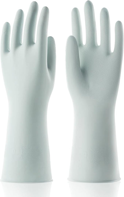 COOLJOB Small Reusable Rubber Dishwashing Cleaning Gloves for Kitchen Bathroom, Non-Slip Grippy Long Dish Washing Gloves with Flocked Cotton Liner, Flexible Durable & Waterproof, Mint Green, 1 Pair