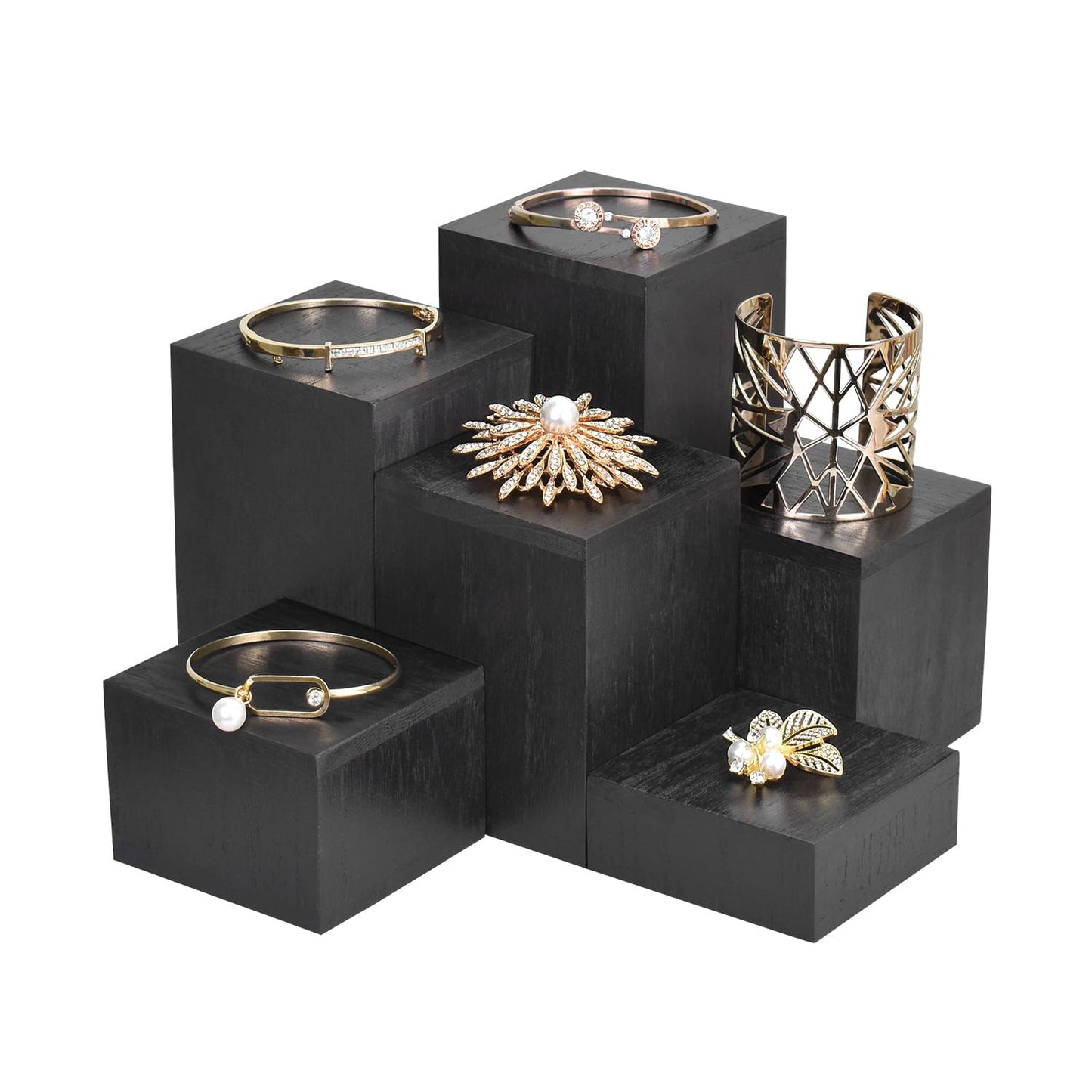 MOOCA Wooden 6 Pcs Square Risers for Display Jewelry and Accessories Display Stand Wooden Risers For Jewelry Figurine, Black Color
